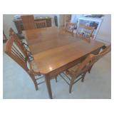 (G) Table and 6 cane-bottomed chairs. Extra leaf