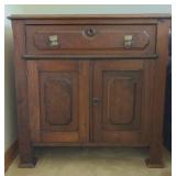 (G) Wooden cabinet and contents 30"x31"x16"