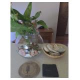 Lot of home decor including Shells, Fish Bowl,