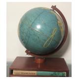 (B) Vintage globe with stand and atlas