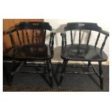 (B) Lot of 2 black wooden arm chairs bidding one