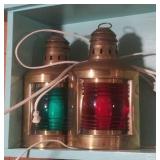 (G) Pair of electric brass hanging light lanterns