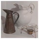 (G) Lot of Pitcher Vases and Vintage Candle Holder