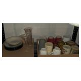 (G) Contents of shelf including, mugs, plates and