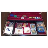 Jewelry Box w/Fraternity Pins & More