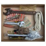 Flat of assorted tools including wrenches,