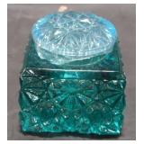 (AO) Blue Glass Ink Well approx 2"H