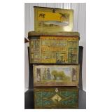 (AO) Lot 3 old metal boxes with scenes and a