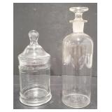 (AO)  Lot of 2 apothecary jars.  Tall one