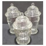 (AO) Lot of 3 apothecary jars with lids.  Smaller