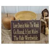 (P) Wooden flower pot, sign and more