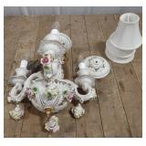 (P) Porcelain chandelier with 3 faux candles and