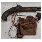 (AT) Black Powder Flintlock Pistol & Leather Bag