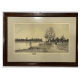 (II) Framed Antique Etching Print of  Along the