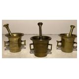 (AO) 3 Miniature Antique Brass Apothecary Mortar