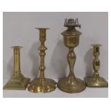 (AO) Set of 3 Brass Candle Holders and a Brass