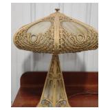 (BR) Stained glass and metal table lamp measuring