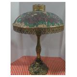 (BR) Art glass and metal lamp and lamp shade
