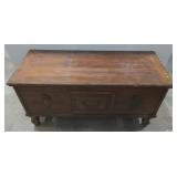 (BR) wooden chest with exterior designs measures