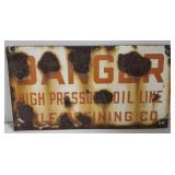 (U) danger high pressure oil line porcelain sign