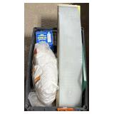 (DL) Crate including bag of rags, vanity light,