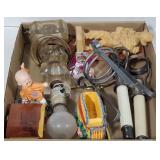 (DL) flat of misc items. Lamp, wooden box and