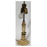 (DL) Vintage 22" carved stone and brass two bulb
