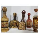 (DL) Lot of 5 vintage decanters (four leather