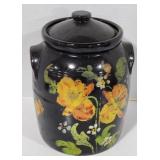 (DL) brown crock with lid. 10" T