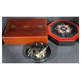 (DL) Chinese wooden box w/ stone pieces,