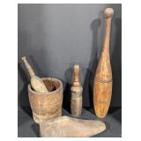 (DL) Vtg. Wooden Wine Corker, Juggling Pin, Shoe