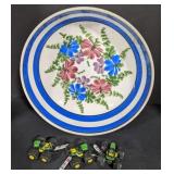 (DL) Floral Bowl 13" & mini ERTL John Deere