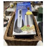 (DL) Basket of various glassware and Oster