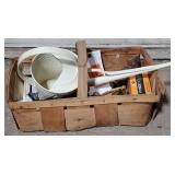 (DL) basket of misc items. Water can, small scale