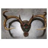 (AB) Vintage deer antler taxidermy mount