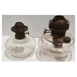 AB)(2) Vintage Glass Kerosene Lamps. One is marked