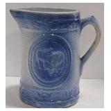 (AB) Antique Salt Glaze Blue Stoneware Pitcher