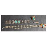 Egyptian Revival Bracelet, Malachite ring,