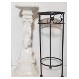 Metal Wired Plant Stand 19.5" & Porcelain Plant