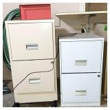 Two two drawer file cabinets one with wheels one