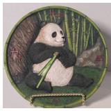 Painted clay disc panda wall clock 10.5" dia