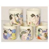 Lot of 5 saki glasses w/ Geishas