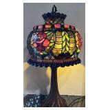 Stained glass and bronze table lamp 26"
