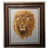 Framed oil on stretched canvas Lion signed