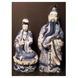 Blue & White Porcelain Chinese Figurines 12" &