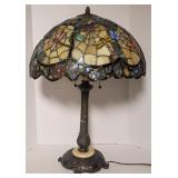 Stained Glass Lamp Marble Accents Resin Wood Base