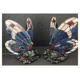 Pair of Light up Stained Glass Butterfly Lamps