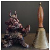 Brass Bell (approx 6.5"H) & Viking Figurine