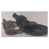 Pair of tribal lip plate ash trays 11" and 6"