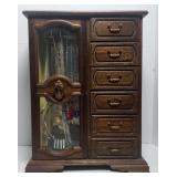 Wooden Jewelry Box Drawers Mirror 18" Tall &
